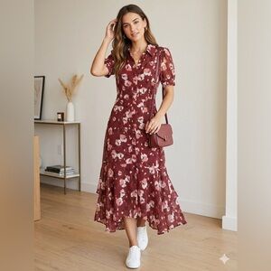 Walter Baker Floral Gold Foil Button-Down Maxi Dress - Small